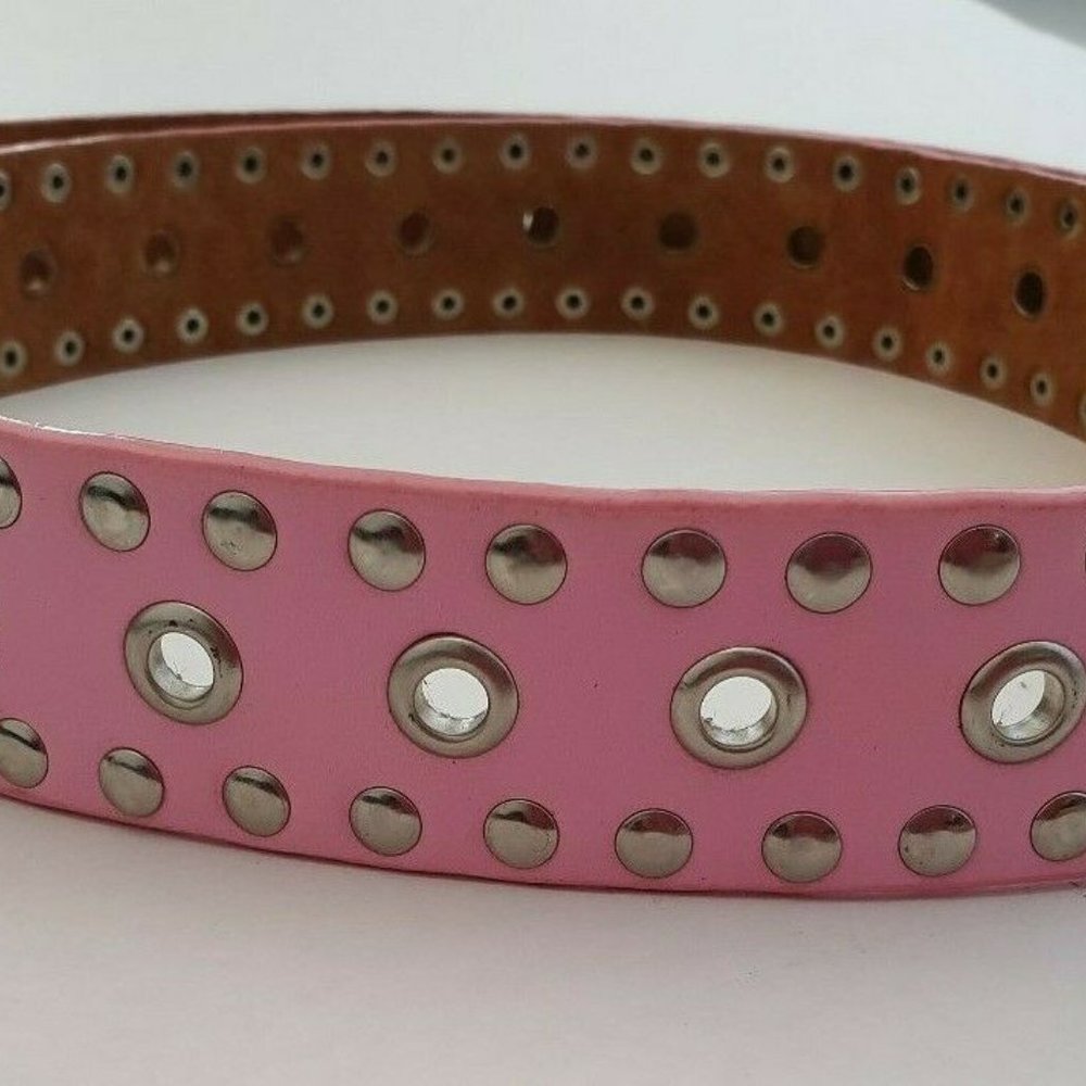 Genuine Bonded Leather Studded Belt Mall Goth Y2k Pink Metal Stud Punk Glam Rock - Picture 6 of 10
